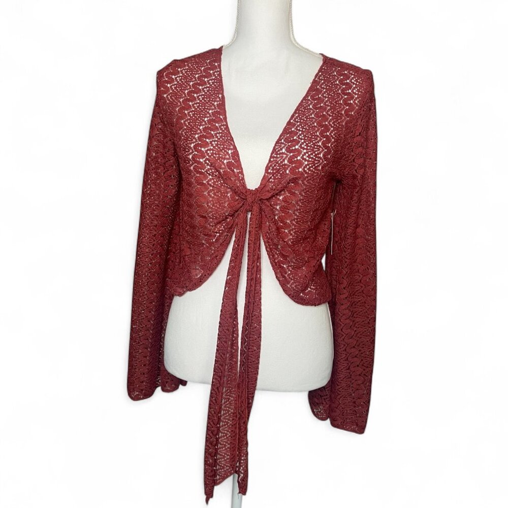 Wild Moss NWT Red Lace Tie Front Womens Medium Layering Boho Western Sheer Wrap